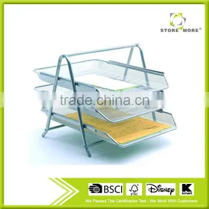 Silver 3 Tiers Metal Mesh Office Stacking Desk Tray thumbnail-1
