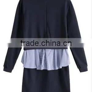 2016 New Style Autumn Shirt Korean Turn Down Collar Long Sleeve Dress Patchwork thumbnail-6