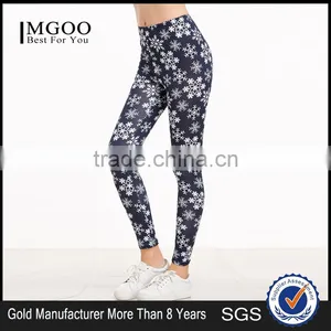 Navy Snowflake Print Leggings Polyester Spandex Outwear Sublimation Print Skinny Gym Jogger Customized Long Pants thumbnail-1