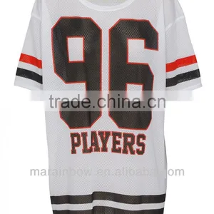 High Quality New Arrival OEM Team Player Print Mesh Varsity T-Shirt in White thumbnail-1
