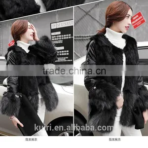 2016 Luxury Genuine Natural Fox Fur Coat Jacket Rabbit Fur Patchwork Winter Women Fur Leather Outerwear Coats Plus Size thumbnail-4