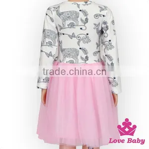 Romantic Spring Children Clothing Frock Design Long Sleeve Pattern Printed Baby Girl Pink Tutu Princess Dress thumbnail-1