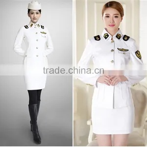 Juqian Long Sleeve Winter Women Pilot Uniform Custom ,Women Airline Uniform Skirt Suit,White Suits Design Pilot Unform for Women thumbnail-2