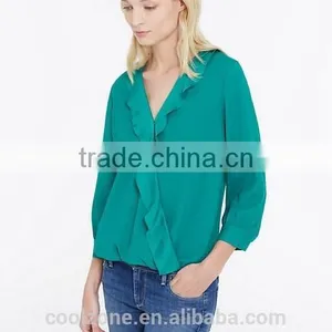 2015 New Collection Blouse 100% Polyester Dissymmetry Front Lady Blouse thumbnail-2