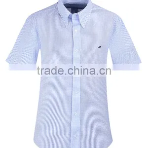 2017 New Light Blue Checks Men's Short Sleeve Shirt Wholesale thumbnail-2