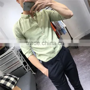 Cultivate One's Morality Sleeve Shirt in Cotton and Linen Washing Male in Summer thumbnail-6
