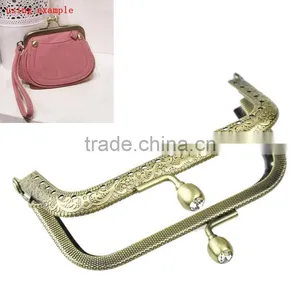 Metal Frame Kiss Clasp Arch For Handbag Purse Bag Antique Bronze Rhinestone Flower Carve 9x6.3cm(Open Size 12x9cm),3PC,8seasons thumbnail-1