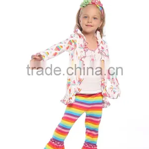 Wholesale Girls Ruffle Sleeve Raglan Fashion Printed Icing Ruffle Raglan Shirt and Pants Girls Clothes Set thumbnail-5