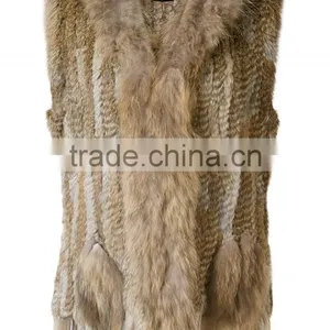 YR006A New Arrive Real Rabbit and Raccoon Hand Knit Vest With Tassels Top Sales Fur Gilet thumbnail-4