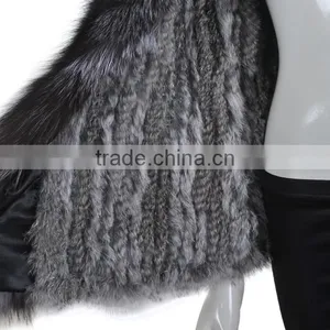 YR263 Genuine Rabbit Knit Fur Vest With Fox Collar Top Quality thumbnail-3