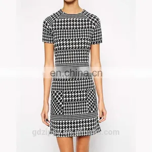 2015 Women Latest Fashion Dress New Look Dog Tooth Print Dress thumbnail-4