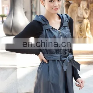Ladies Black Genuine Leather Waistcoat With Zipper and Waistbang thumbnail-4