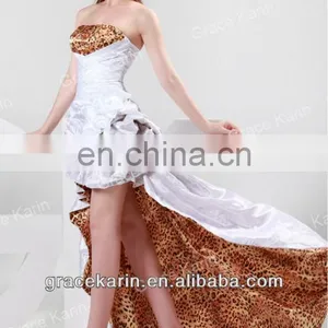 Short Front Long Back Evening Prom Party Dress Fashion Lastest White & Leopard Strapless Cocktail Dress CL4468 thumbnail-2