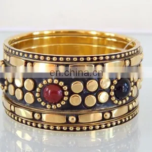 Wholesale Fashion Traditional Bangle Bracelet Set-Bollywood Fashion Golden Color Imitation Kada Bracelets-costume Bracelets thumbnail-1