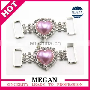 Fashion Pink Pearl Silver Rhinestone Heart Connector Dress Gown Buckle thumbnail-1