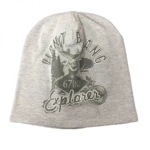 Custom Grey Skull Cap Unisex Fashion Baggy Men Jersey Beanie Stretch Cotton Hat thumbnail-1