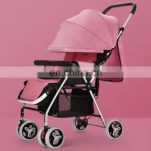 Wholesale High Quality Baby Stroller Aluminum Alloy Frame Linen Canopy Baby Pram Factory Price thumbnail-6
