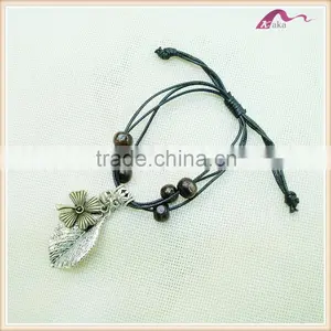 Spring Boho New Design Wooden Bead Leather Rope Bangle Bracelets Quality Choice thumbnail-2