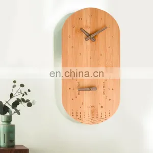 Multifunctional Eco Friendly 100% Natural Bamboo Oval Tide And Singing Bowl Analog Wall Clock thumbnail-2