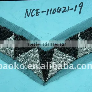 Beaded Neckline Handmade Bead and Rhinestone Sew on Patch Beaded Applique thumbnail-1