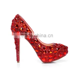 14CM High Heel Platform Wedding Shoes, Luxurious Rhinestone Glass Diamond Strass Bridal Wedding Shoes thumbnail-4