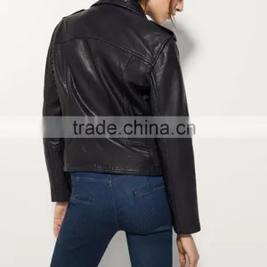 Moto Style Designed Leather Woman Women Fashion Leather Jacket thumbnail-5