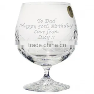Crystal Large Brandy Glass Hand Cut Apple Shaped Cognac Snifter Round Frosted Decal Wedding Decor thumbnail-1