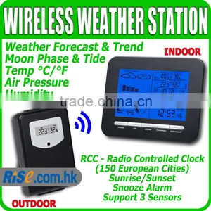 RCC DCF Wireless In/Outdoor Thermometer Humidity Air Pressure Weather Station thumbnail-1