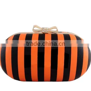 EV3041 Black and Yellow Stripe Printed Lady Evening Party Bag thumbnail-1