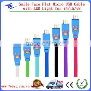 Flat Noodle Micro Charging Cable With Smiling Face LED to 5pin Micro Usb thumbnail-1