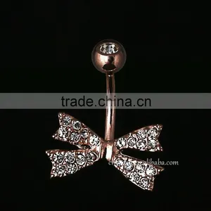 316L Steel Crystal Bowknot Belly Button Rings Adhesive Body Jewelry thumbnail-4