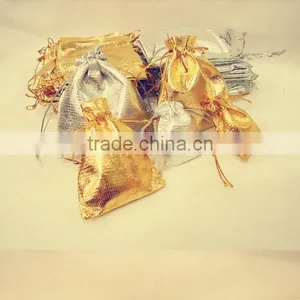 High Quality Custom Size Gold and Silver Drawstring Gift Bag for Christmas, Wedding, Jewelry thumbnail-1