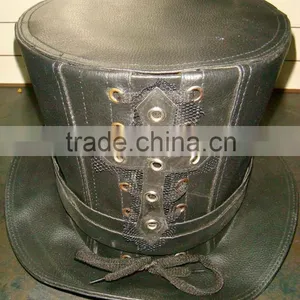 BLACK LEATHER STEAM-PUNK GOTHIC CORSET MEN'S & WOMEN' TOP HAT thumbnail-1