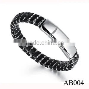 New Products 2016 Stainless Steel Custom Bracelet With PU Leather Manufacturer thumbnail-1
