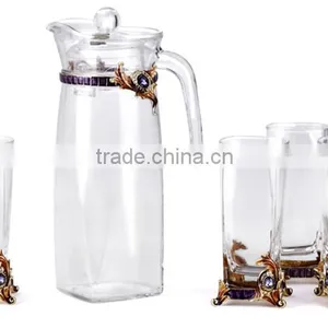 Vienna Style Glass Jug and Cup Glass Water Tea Juice Drinking Cup Set (4goblet/cups+1 Jug) thumbnail-1