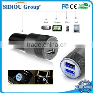Multifunction 12v 24v 2.1A 1.0A Aluminium Bullet Dual Port USB Universal Car Charger for Iphnoe Ipad Normal Usb Phone thumbnail-1