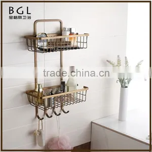 Simpe-style Brass Antique Bronze Plating With Hook Wall Mounted Bathroom Accessories Double Corner Basket thumbnail-1