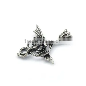 Personality Mens Silver Casting Stainless Steel Factory Punk Snake Pendants Skull Charm thumbnail-3