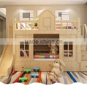Factory Price Colourful Wood Children Bunk Bed With Slide thumbnail-3