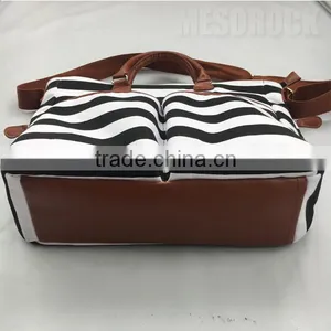 Black & White Stripe Cushioned Canvas Diaper Bag Mummy Bag Baby Diaper Bag thumbnail-6