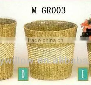 3 Piece Cylindrical Straw Storage Baskets & Wheat Grass Basket thumbnail-1