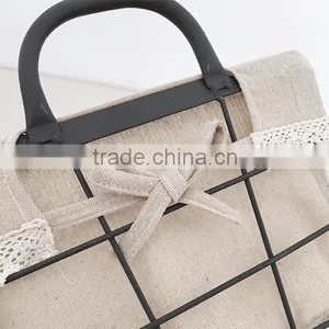 Black Rustic Wire Basket With Liner for Storage thumbnail-2