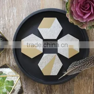 Kitchen Accessories Concrete Hexagon Coasters With Gold Hand-painted Marble Effect Coaster thumbnail-3