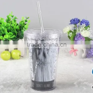 16oz Double Wall Plastic Tumbler With Lid and Straws thumbnail-2
