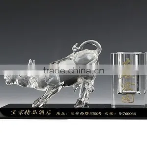 JINGYAGE K9 China New Product Custom Office Table Set Bull Crystal Pen Holder Souvenirs Crystal Pen Hholder for Business Gift thumbnail-1