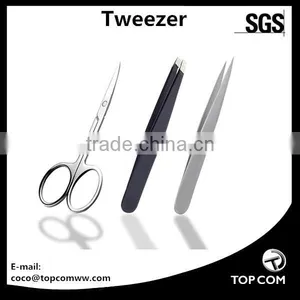 Stainless Steel Slant Flat Pointed Tip Precision Tweezers and Eyebrows Scissors,Perfect for Ingrown Hair Splinters thumbnail-1