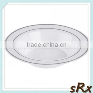 White 12 oz Plastic Soup Round Bowl With Silver Bands,Custom Making Plastic Soup Salad Bowl 12 oz for Sale thumbnail-1