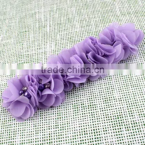 Handmade Chiffon Flower Headband With Pearl Beads Center for Kids Hair Accessories for Baby Girl thumbnail-3