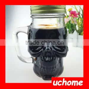 UCHOME 2016 New Style Skull Shaped Glass Mason Jar With Screw Lid And Straw thumbnail-1