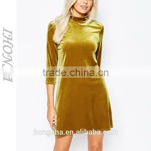 New Arrival Long Sleeve Styles Velvet Dress High Neck Sexy Velvet Dress HSD6756 thumbnail-1